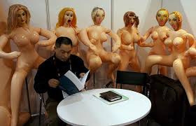 in front of blow-up dolls
