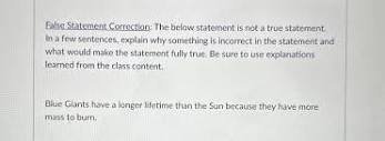 Solved False Statement Correction: The below statement is | Chegg.com