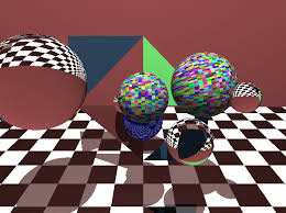 Image result for sphere checkered plane raytrace
