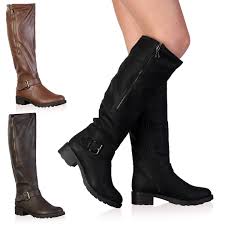 1I WOMENS FAUX LEATHER KNEE HIGH LADIES LONG WINTER FLAT RIDING ...
