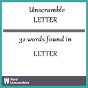 Unscramble LETTER - Unscrambled 32 words from letters in LETTER