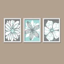 Home Decor Wall Art, Aqua and Gray Flower Burst Art, Bathroom Wall ...