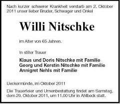 Willi Nitschke-im Alter von 65 | Nordkurier Anzeigen