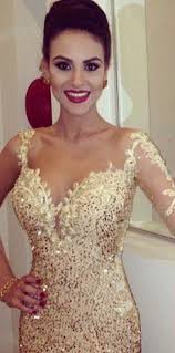 One Long Sleeve Open Back Gold Sequin Mermaid Dress Evening Dress ...