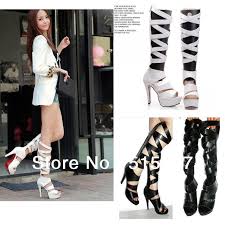 Online Shop Women's Lady's strap slingback Roman Gladiator Knee ...