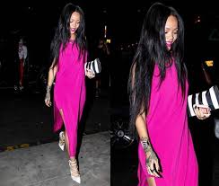 Rihanna Wore Long pink dress, pair of white claw Christian ...