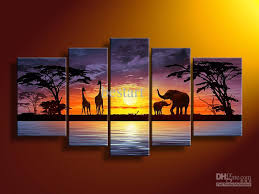 Best Hand Painted Oil Wall Art Sun Elephants Deer Landscape Oil ...