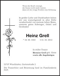 Heinz Grell : Traueranzeige - Tageblatt Traueranzeigen - Stader ...