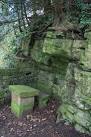Stone Table and Bench. In the cliff to the south of Ilam Hall. - via Daymix