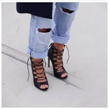 Shoes: lace up heels, black single sole heels, peep toe, black ...