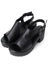 Shoes: black, leather, cut-out, peep toe, sandals - Wheretoget