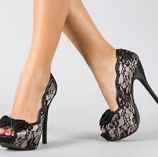 Black/Nude Over Lace Peep Toe Heels - Polyvore