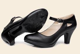 Wanita kulit asli nyaman heels hitam, Sepatu kerja, Perempuan ...