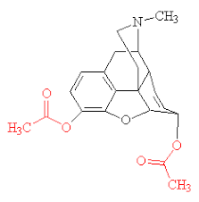 Heroin The -OCOCH3 groups that replaced the -OH groups in morphine are shown 