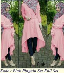 GROSIR BAJU MUSLIM PINGUIN PINK FULL SET | Pabrik Baju Rajut Bandung