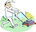 Vector Clip Art Picture of a Retro Gardener Pushing a Lawnmower ...