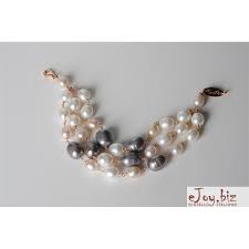 Bracciale a 3 fili, perle di fiume bianche e grigie - Bracciale-a-3-fili-perle