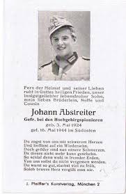 Totenzettel: Gefreiter Johann ABSTREITER (2 Weltkrieg ...