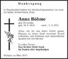 Anna Böhme : Danksagung - SZ Trauer - Sächsische Zeitung