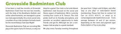 Image result for Groveside Badminton Club