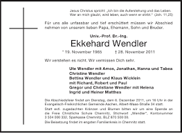 Ekkehard Wendler : Traueranzeige - Aachen Gedenkt