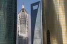 Picture of Shanghai WORLD FINANCIAL CENTER seen between Jin Mao ...