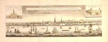 East Prospect of Philadelphia (1761), a painting by George Heap, prominently showing Christ Church steeple in the center. - 1761-East-Prospect-of-Philadelphia-by-George-Heap-660x259