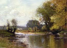 Bewaldete Flusslandschaft, öl auf leinwand von John Francis Murphy ... - John-Francis-Murphy-Wooded-River-Landscape