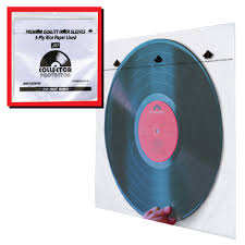 Vinyl records stored in protective sleeves