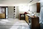 Laundry Room. Fluffy Rug Also Wooden Cabinet Cart On Modern ...