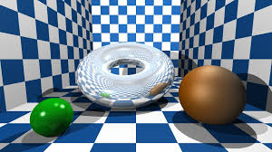 Image result for sphere checkered plane raytrace