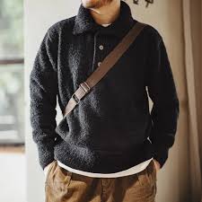 Image result for Мужская толстовка neck button black