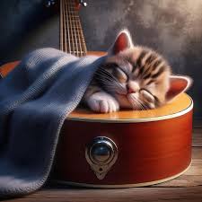 Image result for Cat sleeping in guitar