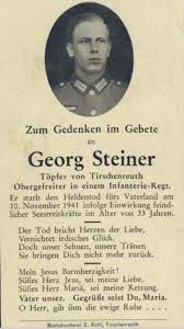 Totenzettel: Obergefreiter Georg STEINER (2. Weltkrieg ... - SteinerGeorg2