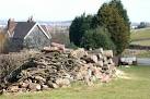 Fire Wood. Logs for house in the background - via Daymix