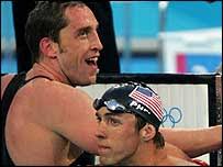 Stephen Parry (left) with Michael Phelps - _39966402_pazza203