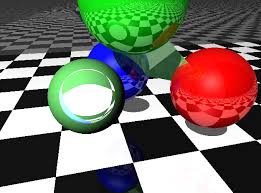 Image result for sphere checkered plane raytrace