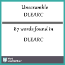 Unscramble DLEARC - Unscrambled 87 words from letters in DLEARC