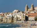 Town View with Duomo from Beach, Cefalu, Sicily, Italy ...