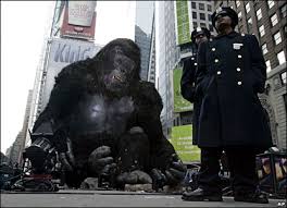 Security around teh King Kong model in Times Square. Security around the giant ape was tight all day - but was Kong being guarded from the public, ... - _41092446_kongmodelap416300