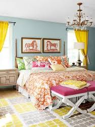 Eclectic bedroom - peacock blue teal walls paint color, pink ...