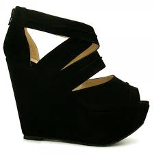 Elena Suede Style Wedge Heel Platform Court Shoes - Black - from ...