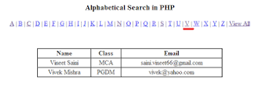 Alphabetical Search in PHP | Vineet Kumar Saini