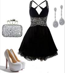 Dress: black dress, short prom dress, black, silver, silver shoes ...