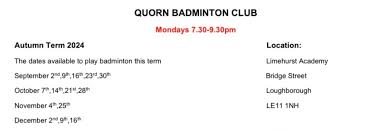 Image result for Quorn Badminton Club