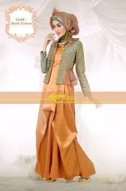 Baju muslim modis Rajna RJ 18 brown green - Butik Aini