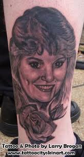 Portrait Tattoo of Josh&#39;s Mother with roses by Larry Brogan - Mom_Portrait_Roses_Tattoo_by_Larry_Brogan