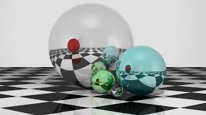 Image result for sphere checkered plane raytrace