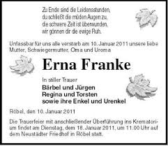 Erna Franke -Röbel, den 10. Ja | Nordkurier Anzeigen - 006100454701