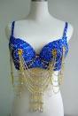 BL40 Belly Dance Sequined Beaded Fringed Bra Top Gems Blue  BL40